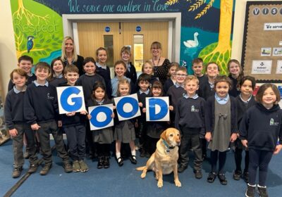 Broad Chalke School pupils with Crumble, the school's therapy dog Picture: Broad Chalke