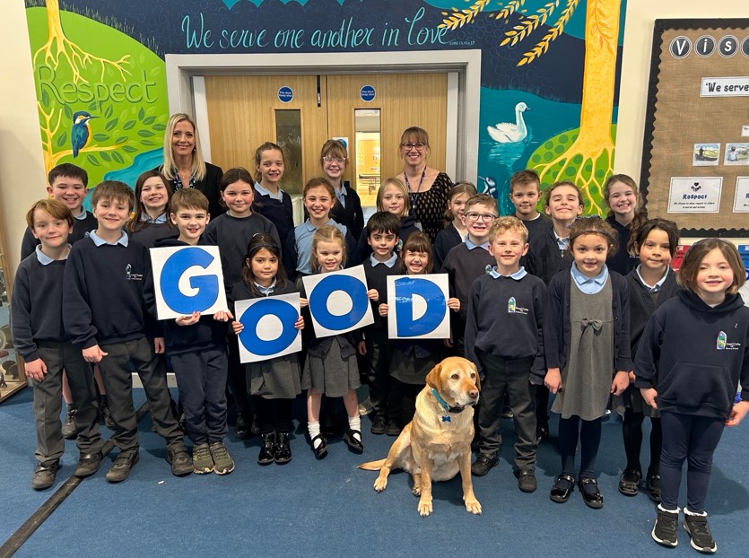 Broad Chalke School pupils with Crumble, the school's therapy dog Picture: Broad Chalke