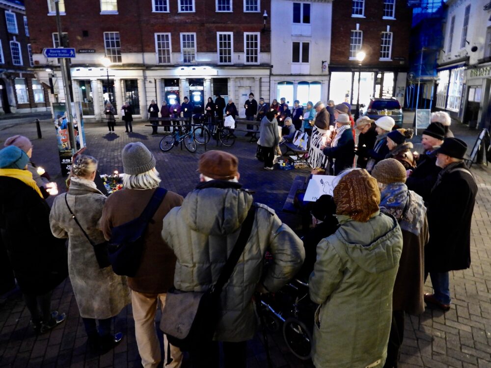 The 60th Ceasefire Vigil outside Salisbury Library