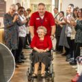 Ula Rigg being ‘clapped in’ as she enters the foyer at Braemar Lodge to receive her Second World War Defence medal Picture: Braemar Lodge
