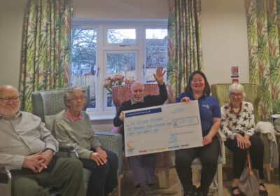 Residents Douglas Parish, Diana Wilson, John Parfitt and Joan Hills presenting the cheque to Salisbury Foodbank Manager Maria Stevenson Picture: Colten Care