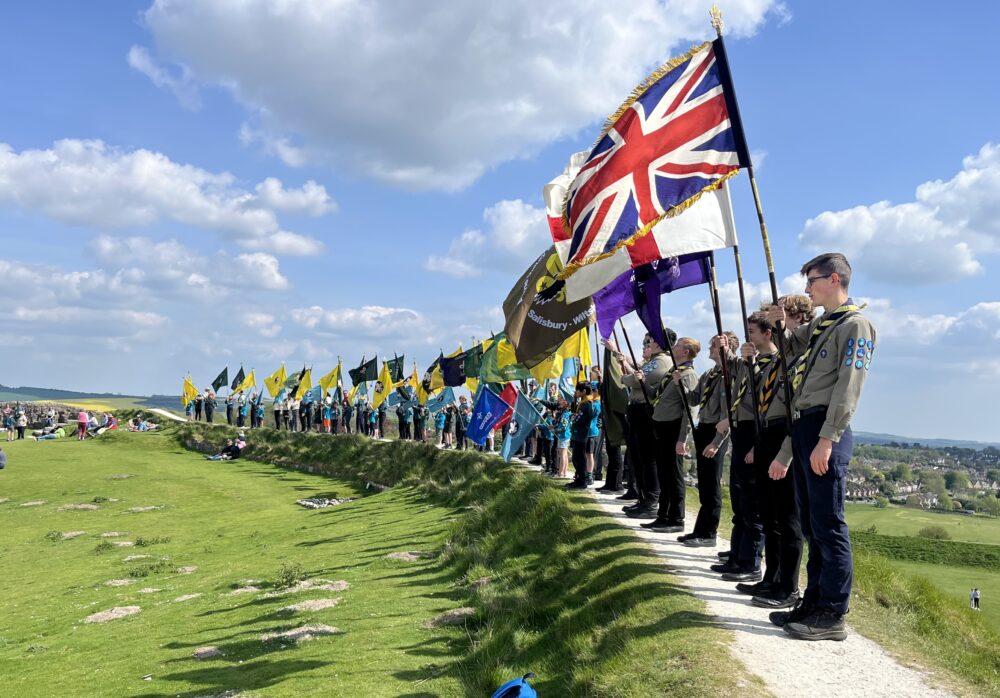 Scout flags on the inner rampart at Old Sarum Picture: Mark Warner