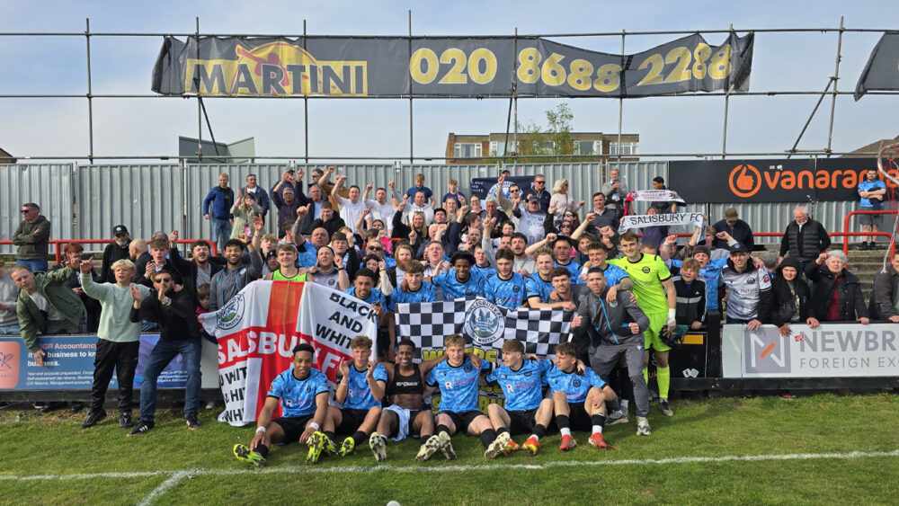Players celebrating the result with fans Picture: Salisbury FC