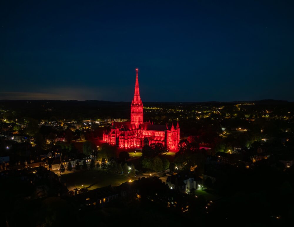 The cathedral will be lit up in red until tomorrow (May 9) Picture: Martin Cook