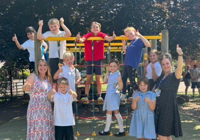 Shrewton pupils and staff celebrating the result Picture: Shrewton CE Primary School