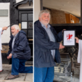 King Arthur presenting the warrant to Edwin from New SaRhyme left and Edwin being blessed by Arthur outside the Pheasant, right Pictures: New SaRhyme