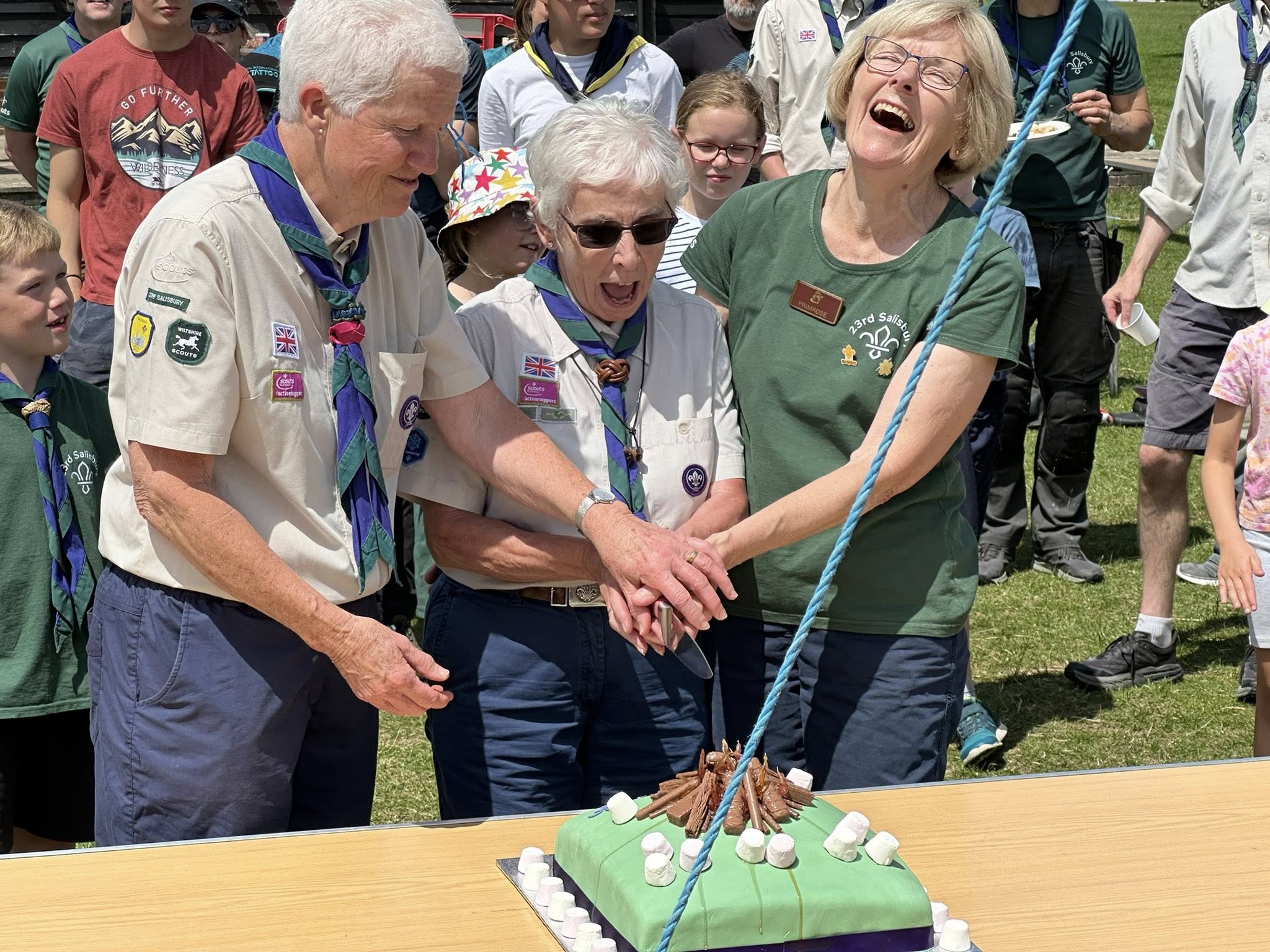 Rachel Squire, Olwen Brockway and Hilary Lucas cutting the birthday cake Picture: Julliette McCormac