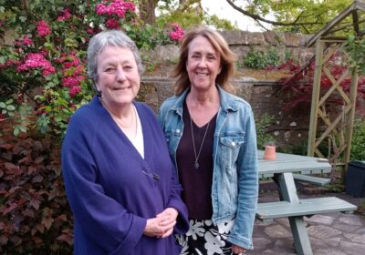 Caroline (left) with Clare in the New Inn garden during their leaving party Picture: South and East Wiltshire Read Easy