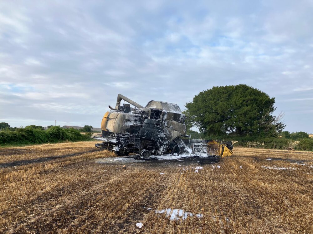 The destroyed combine harvester Picture: Salisbury Fire Station