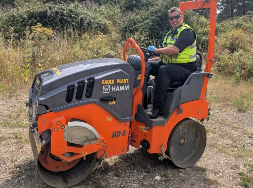 The road roller was recovered following a collaboration with Salisbury and Hampshire police forces Picture: Salisbury Police