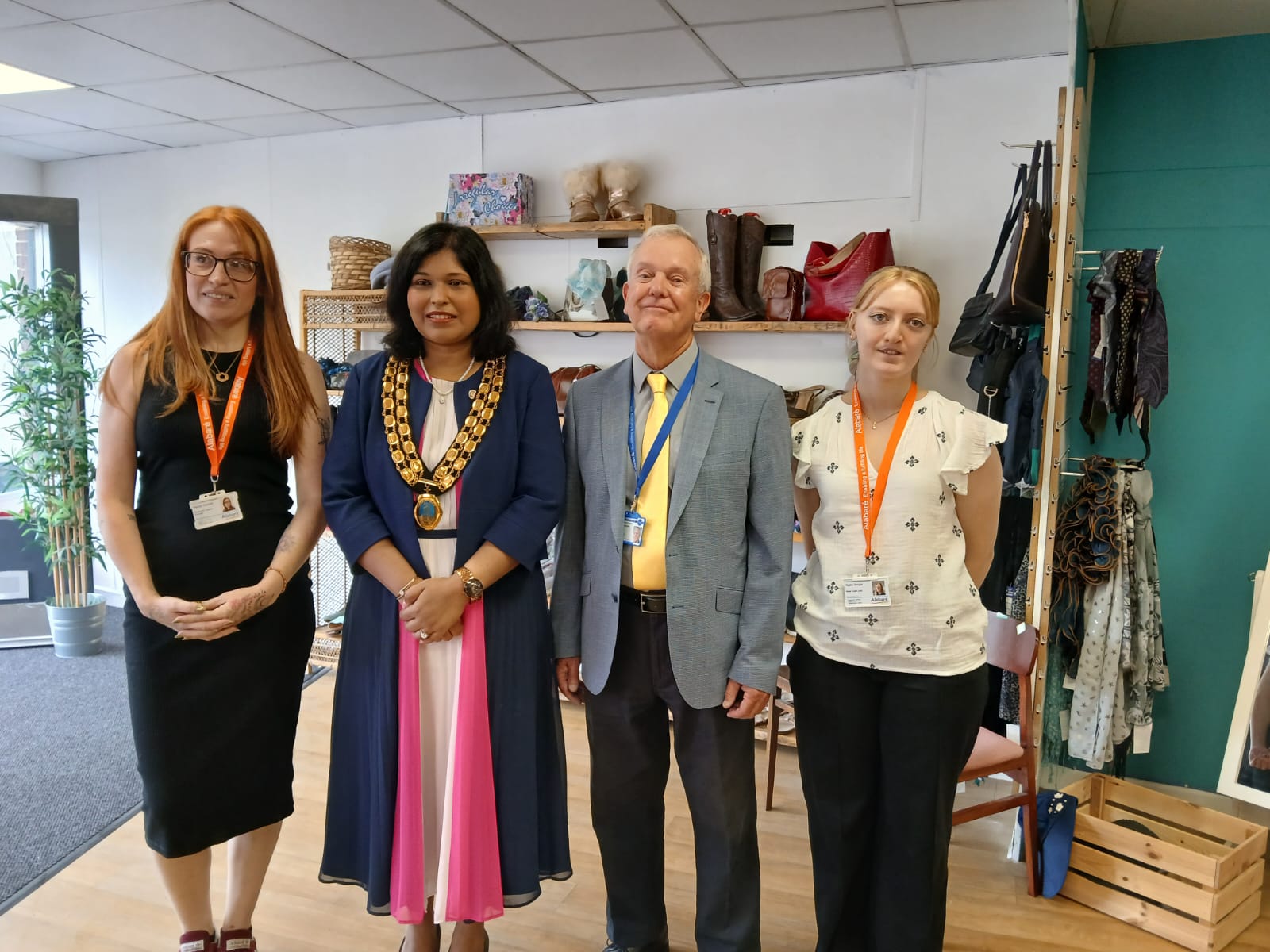The store was officially opened by the Mayor of Amesbury, cllr Dr Monica Devendran (second left) and Malcolm Cassells, Chairman of Alabaré, with Marge Goymer, Retail and Logistics Manager (far left) and Agata Smigla, Store Manager (far right) Picture: Alabaré