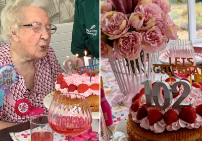 Gwen blowing out her candles Picture: Barchester Health