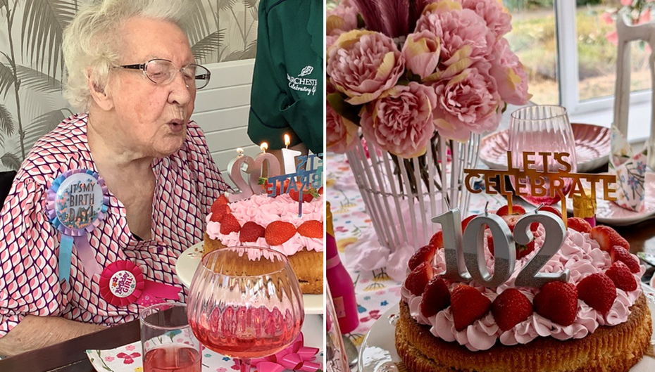 Gwen blowing out her candles Picture: Barchester Health