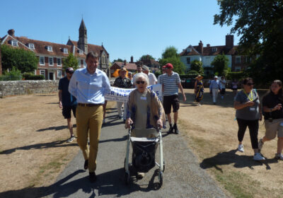 Phyll leading the way with with Salisbury MP John Glen as temperatures hit the high 20s Picture: STFH