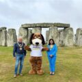 Salisbury and Amesbury mayors and Roofus at Stonehenge Picture: Alabaré