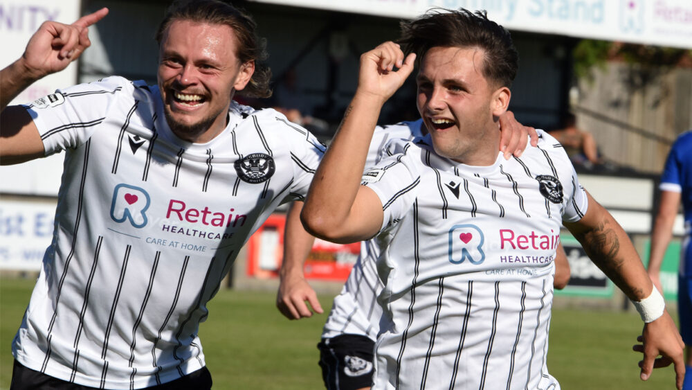Tommy Lee-Higgs celebrating his equaliser Picture: Salisbury FC