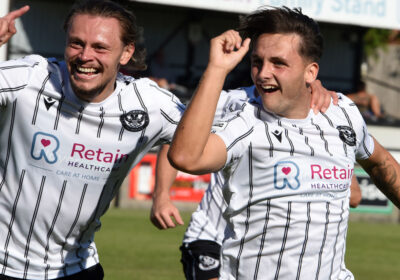 Tommy Lee-Higgs celebrating his equaliser Picture: Salisbury FC