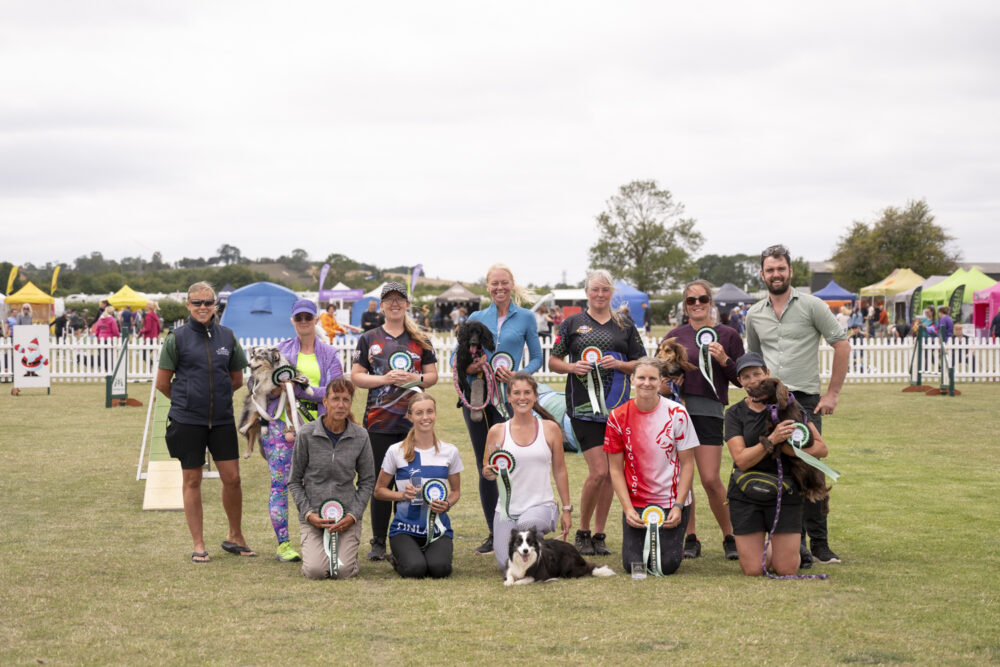 Laura and Endeavour (front middle) and other qualifiers Picture: The Kennel Club