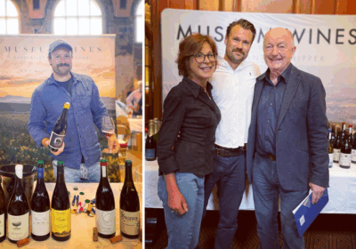 Managing director Daniel Griggs with well-known wine writers Oz Clarke and Tamlyn Currin Picture: Museum Wines