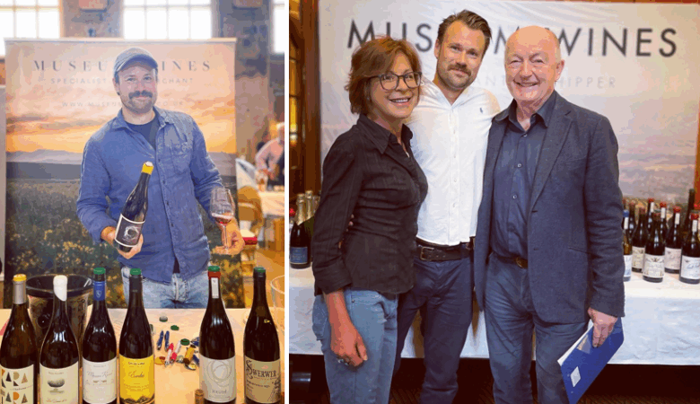 Managing director Daniel Griggs with well-known wine writers Oz Clarke and Tamlyn Currin Picture: Museum Wines