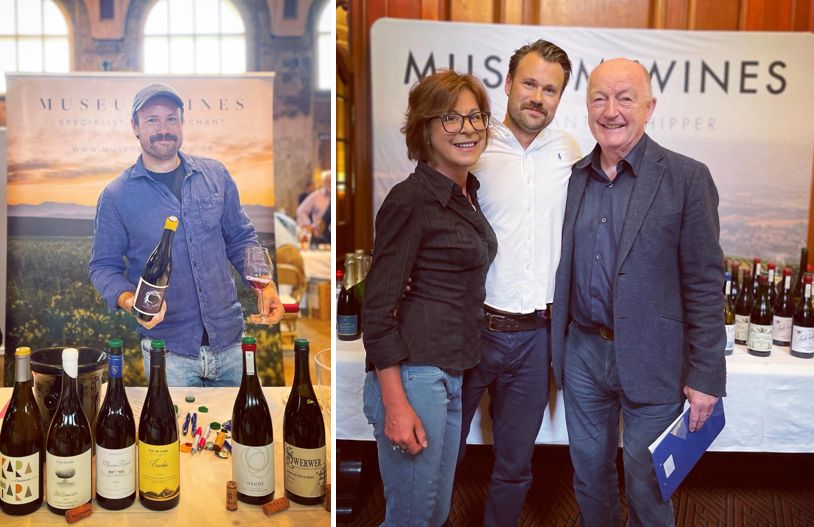 Managing director Daniel Griggs with well-known wine writers Oz Clarke and Tamlyn Currin Picture: Museum Wines