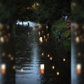 Candles mix with lanterns from Hiroshima as they float down the River Avon Picture: Salisbury CND