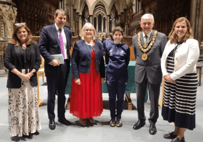 Jill Bellamy, John Glen MP, Chair of trustees Liz Ogilvie, Sophie Unwin, Salisbury Mayor councillor John Wells, and headteacher Dr Amanda Smith Picture: SWGS