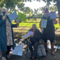 Maryam Halcrow, Terence Meaden and Lou Barnes at the entrance to the byway on Willoughby Road in Larkhill Picture: Salisbury & Avon Gazette