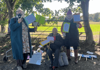 Maryam Halcrow, Terence Meaden and Lou Barnes at the entrance to the byway on Willoughby Road in Larkhill Picture: Salisbury & Avon Gazette