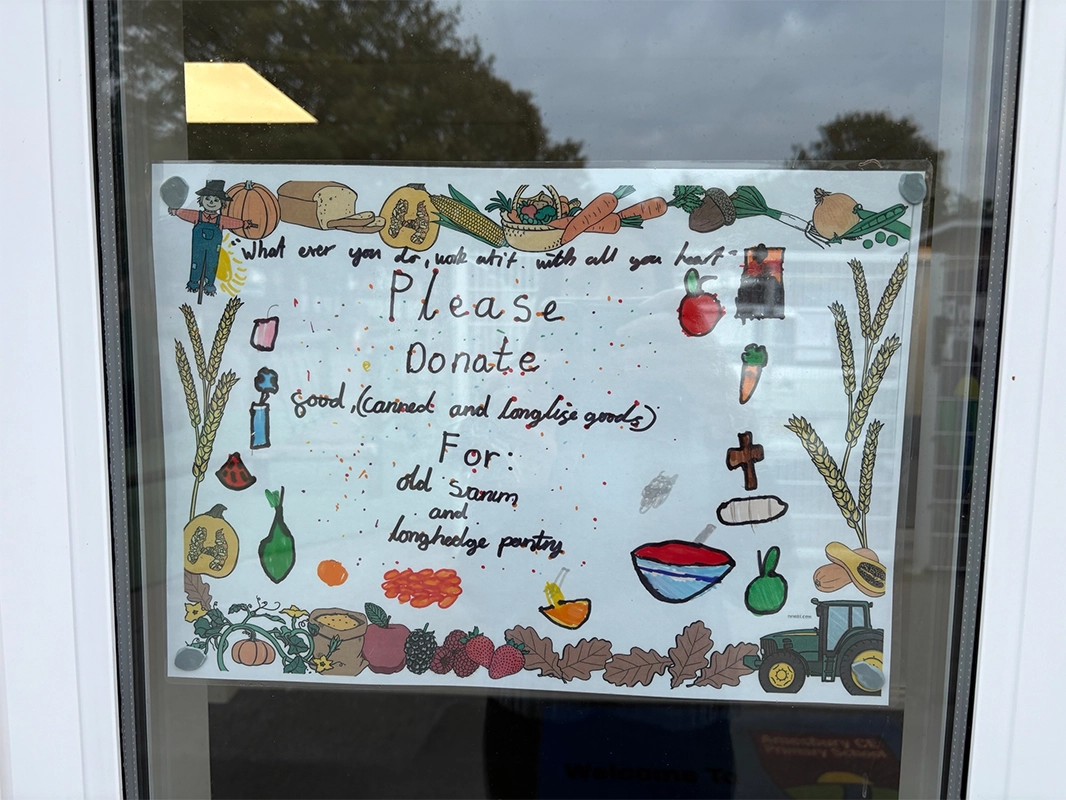 The poster by schoolchildren asking people to donate Picture: Old Sarum and Longhedge Pantry