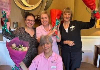 Milford team members celebrating left to right: senior general manager Aga Musial, activities assistant Jane Durran, hospitality services manager Scarlet Leatham and front row activities co-ordinator Gale Louw Picture: Milford House