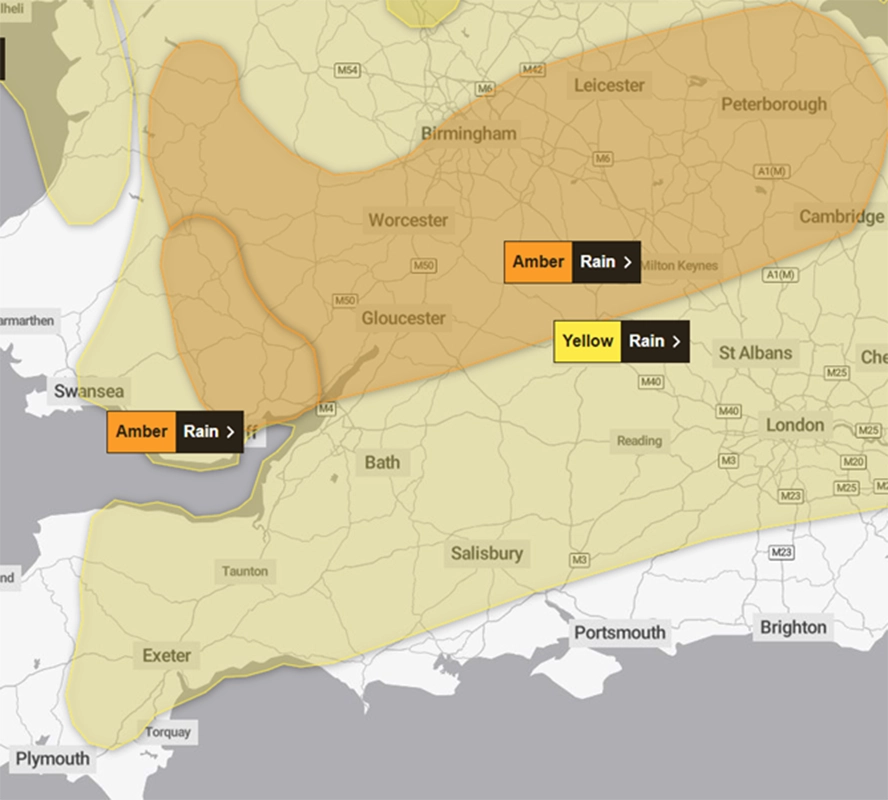 Areas that could be affected by the strong wind and rain Picture: Met Office