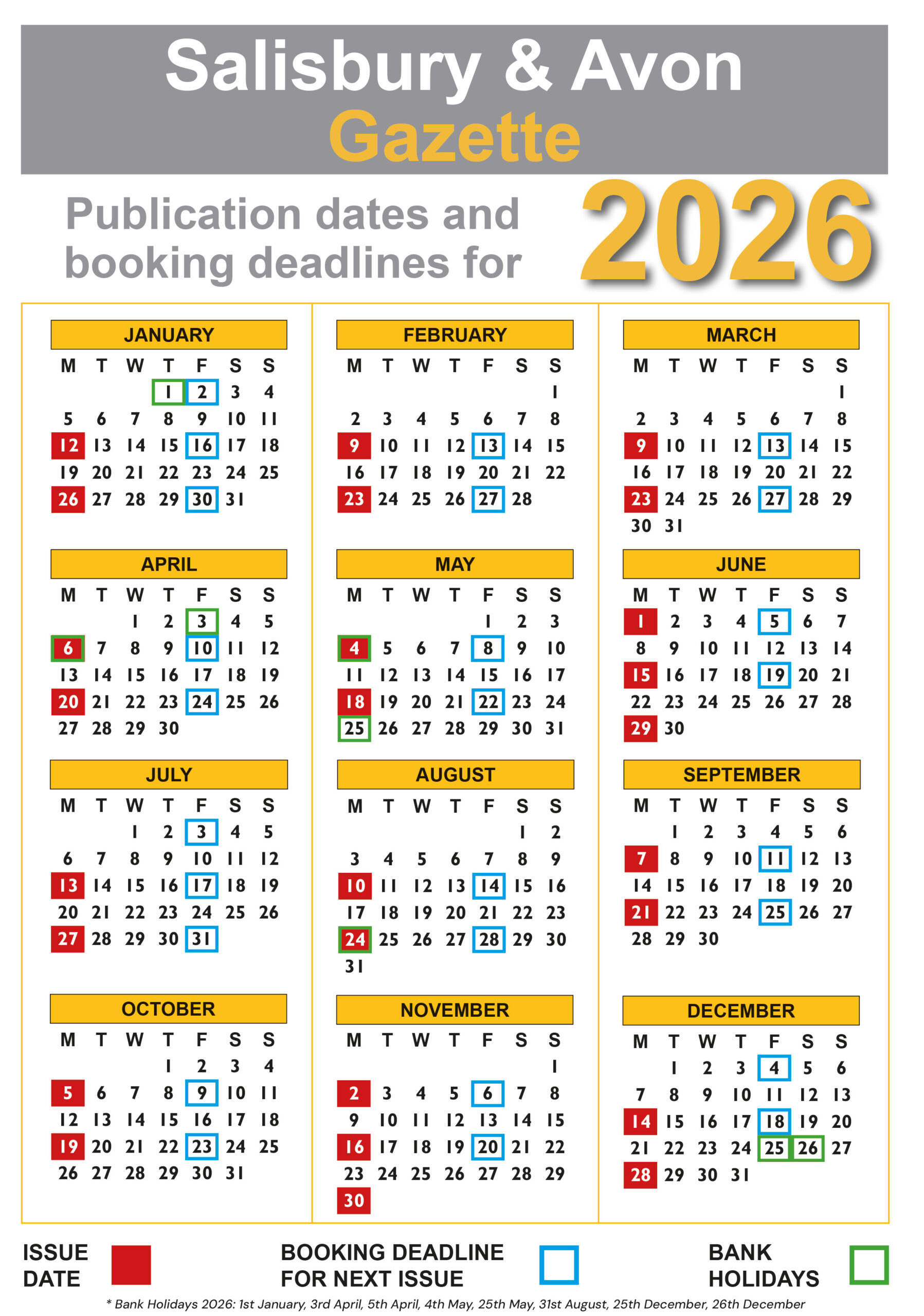 2026 Publication Dates