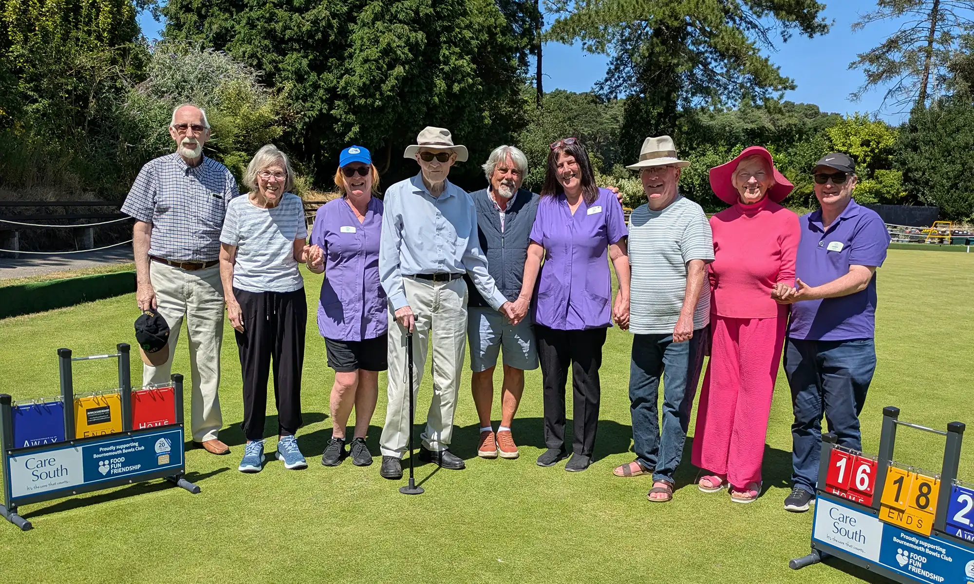 Care South residents with Bournemouth Bowling Club president, Phil Newman