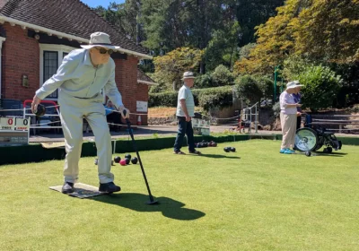 Ken back on the green, at Bournemouth Bowling Club