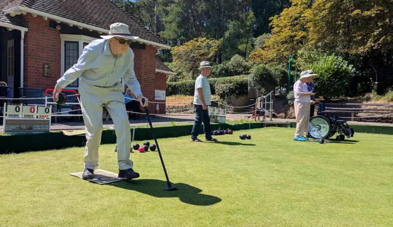 Ken back on the green, at Bournemouth Bowling Club