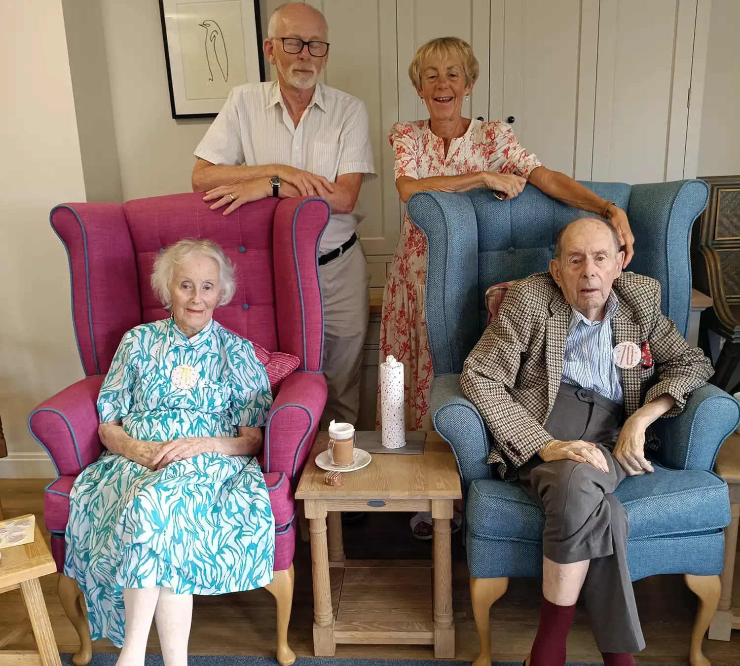 Mary and Teddy Penn at Colten Care’s Braemar Lodge care home in Salisbury with son Charles and daughter Jane
