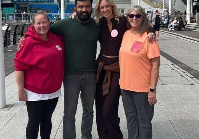 The four Cedars Care Home team members, abseiled down the Spinnaker Tower in Portsmouth for Dementia UK. Picture: Cedars Care Home