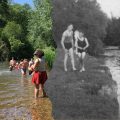 Bathers at Lower Bemerton Recreation Ground in 2026 and in the 1930s. Picture: Bemerton Community Ltd