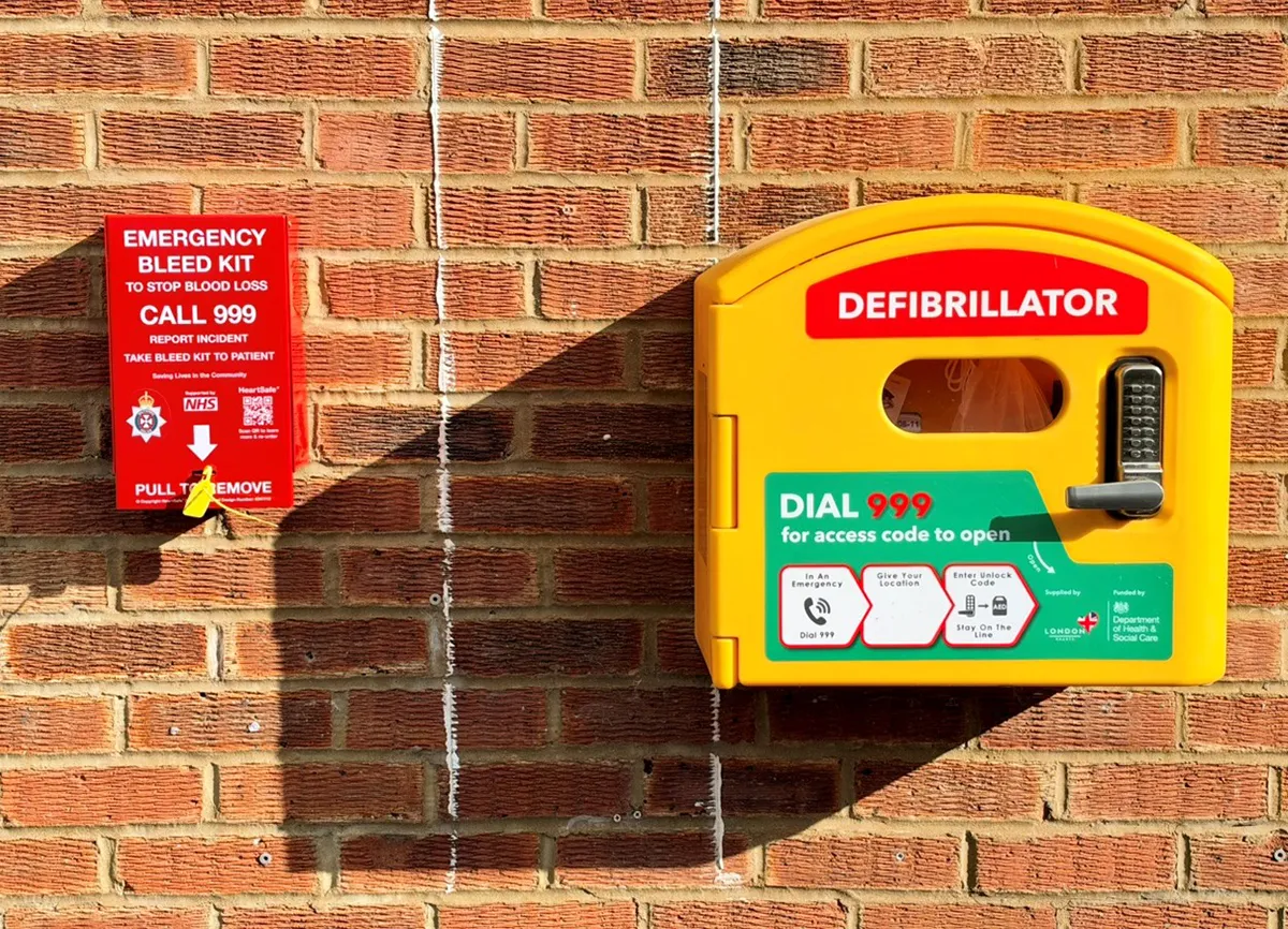 The bleed kit sits alongside the defibrillator at the Bemerton Heath Centre in Salisbury